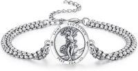 wholesale 925 Sterling Silver Saint Sebastian Pray for Us Charm Bracelet with Extender Chain - Mens Religious -Saint Sebastian