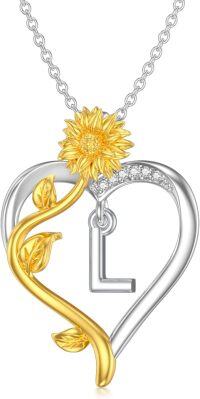 wholesale 925Silver D Diamond Sunflower A Z Letter Heart Necklace for Women-L