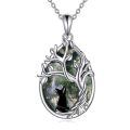 wholesale 925 Sterling Silver Cat and Tree of Life Green Agate Gemstone Pendant Necklace for Women Birthdays Gift-0-0