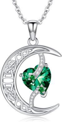 wholesale TOUPOP Emerald May Birthstone Necklace 925 Sterling Silver Moon And Star Pendant Necklace Celtic Moon Emerald Jewelry Anniversary Birthday Christmas Gifts For Women Wife Mom Her -undefined
