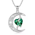 TOUPOP Sterling Silver Emerald Moon Star Pendant Necklace-0-0