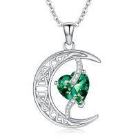 TOUPOP Sterling Silver Emerald Moon Star Pendant Necklace-undefined