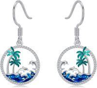 wholesale 925 Sterling Silver Dolphin & Palm Tree Dangle Drop Earrings for Women Girls Ocean Theme Graduation Gifts-Dolphin