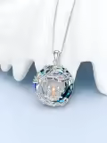 TOUPOP Sterling Silver Blue Crystal Mothers And 3 Children Family Tree Pendant-0-3