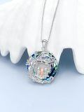 TOUPOP Sterling Silver Blue Crystal Mothers And 3 Children Family Tree Pendant-0-3