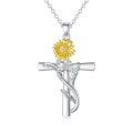 wholesale 925 Sterling Silver Cross Pendant With Red Gemstone And Lily Design-0-12