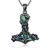 wholesale 925 Sterling Silver Norse Mythology Thor's Mjolnir Pendant With Mother Of Pearl Inlay-black