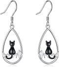 wholesale 925 Sterling Silver Black Cat Teardrop Celtic Moon Drop Earrings for Women Gifts-0-0