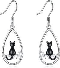 wholesale 925 Sterling Silver Black Cat Teardrop Celtic Moon Drop Earrings for Women Gifts-teardrop