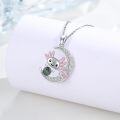 wholesale 925 Sterling Silver Green Moss Agate Moon Axolotl Pendant Necklace for Women's -0-4