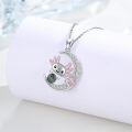 wholesale 925 Sterling Silver Green Moss Agate Moon Axolotl Pendant Necklace for Women's -0-4