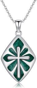 wholesale  925 Sterling Silver Malachite Hollow Cross Pendant Necklace 23mm with 18+2 Adjustable Chain for Women Men-0-0