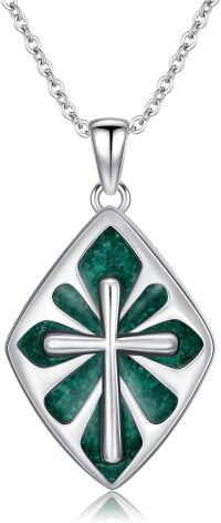 wholesale  925 Sterling Silver Malachite Hollow Cross Pendant Necklace 23mm with 18+2 Adjustable Chain for Women Men-Malachite Necklace