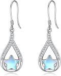 wholesale 925 Sterling Silver Teardrop Moonstone Star Drop Earrings Hooks for Women-0-0