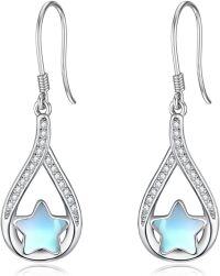 wholesale 925 Sterling Silver Teardrop Moonstone Star Drop Earrings Hooks for Women-star