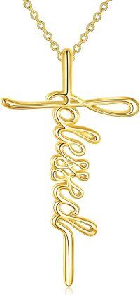 wholesale 925 Sterling Silver Cross Necklace for Women with Stones, Religious Christian Jewelry Gift-Blessed-gold plated