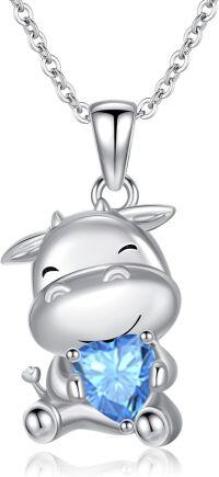 wholesale Sterling Silver 12 Month Birthstones Animals Necklace for Women Daughter (Axolotl Cow Pig Cat) Birthday Christmas Graduation Gift-02-12-Cow-Dec.-02-12-Cow-Dec.