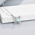 wholesale 925 Sterling Silver Cross Pendant with Blue Moonstone and Carnelian Stone Chain for Women  48cm Length-0-2