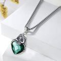 wholesale 925 Sterling Silver Green Heart Pirate Skull Pendant Gothic Necklace for Women and Men-0-1