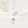 wholesale 925 Sterling Silver Heart Key Pendant Double Chain Lariat Necklaces Gifts for Women-0-3