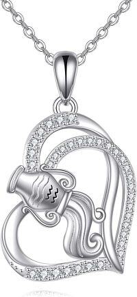 wholesale 925 Sterling Silver Aquarius Zodiac Heart-Shaped Pendant Necklace s for Women-Aquarius