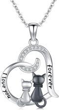 wholesale 925 Sterling Silver Heart Love Cats Forever Pendant Necklace for Women-0-0