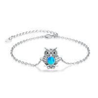 wholesale 925 Sterling Silver Owl Blue Opal Oxidized Chain Bracelet-02 Owl