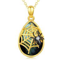 wholesale 925 Sterling Silver Spider Web Black Spider Labradorite Teardrop Pendant Necklace 14k Gold Plated-Labradorite
