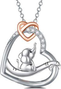 wholesale 925 Sterling Silver Elephant in Heart Pendant Necklace with Cubic Zirconia Stones-Baby Elephant