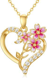 wholesale 14K Real Gold Cherry Blossom Necklace with Moissanite, Birth Flower Gift for Women, Adjustable Chain, Hypoallergenic, Engraved AU585-04-Apr-Cherry Blossoms