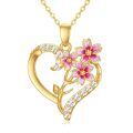 wholesale 14k Yellow Gold Heart Pendant With Pink Enamel Flowers-0-0