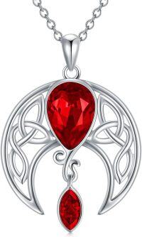 wholesale Sterling Silver Birthstone Crystal Celtic Moon Goddess Pendant-07_Simulated Ruby Red