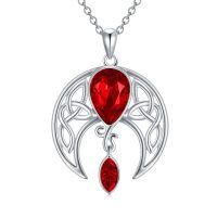 wholesale 925 Sterling Silver Blue Crystal Moon Pendant Necklace Wholesale With Celtic Knot Design-07_Simulated Ruby Red