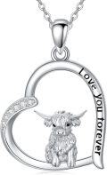 wholesale 925 Sterling Silver Highland Cow Love You Forever Pendant Necklace-0-0