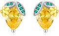 wholesale 925 Sterling Silver Yellow Citrine Green Emerald Flower Stud Earrings for Women-0-0