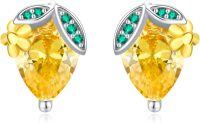 wholesale 925 Sterling Silver Yellow Citrine Green Emerald Flower Stud Earrings for Women-Lemon