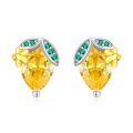 wholesale 925 Sterling Silver Yellow Citrine Green Cz Flower Stud Earrings-0-0