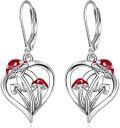 wholesale 925 Sterling Silver Heart-Shaped Red Ladybug and Mushrooms Drop Earrings-0-0