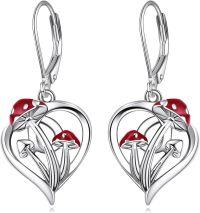 wholesale 925 Sterling Silver Heart-Shaped Red Ladybug and Mushrooms Drop Earrings-Mushroom3