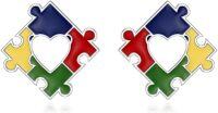 wholesale 925 Sterling Silver Autism Awareness Puzzle Piece Stud Earrings with Heart Colorful Jewelry for Women-Puzzle Piece