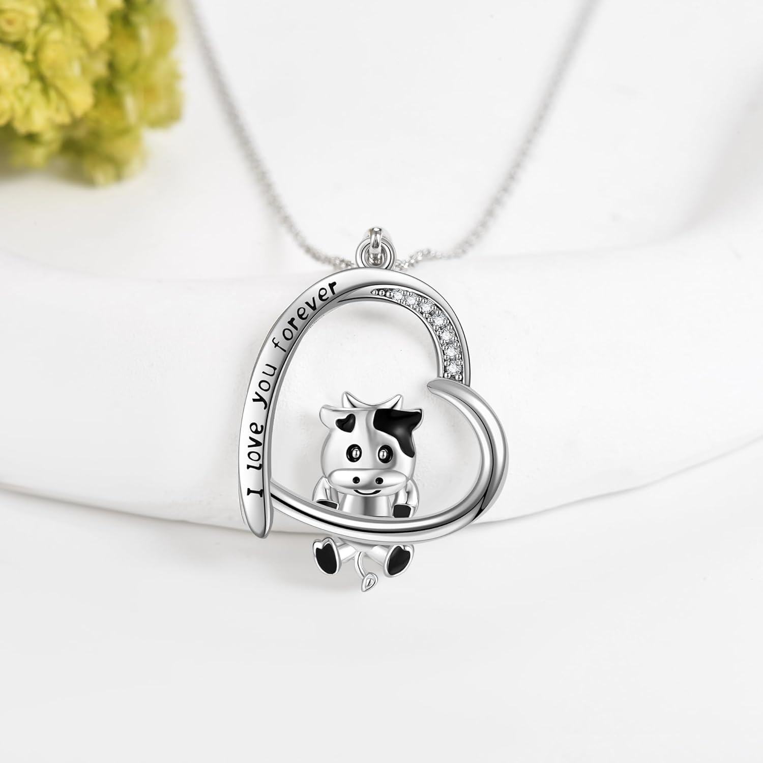 Sterling Silver Stone Animal Jewelry Heart Cow Cat Axolotl Butterfly Necklace for Women Birthday-0-5