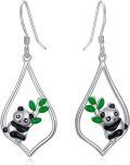 wholesale 925 Sterling Silver Panda Bamboo Leaf Drop Earrings-0-0