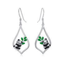 wholesale 925 Sterling Silver Cute Panda Holding Bamboo Earrings-Panda