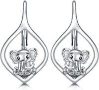 wholesale 925 Sterling Silver Pink Angel Wing Rabbit Hoop Earrings for Women Gifts-Elephant