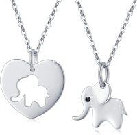 wholesale 925 Sterling Silver Heart & Elephant Pendant Necklaces for Women Girls  Sets-02-Heart Elephant Matching