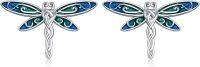 wholesale 925 Sterling Silver Blue Enamel Dragonfly Stud Earrings - Animal  for Women-Dragonfly