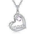 wholesale 925 Sterling Silver Heart Mom Pendant Necklace With Pink Cubic Zirconia For Women-0-0