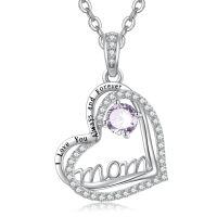 wholesale 925 Sterling Silver Mom Heart Pendant Necklace Wholesale With Purple Crystal-06 June - Alexandrite