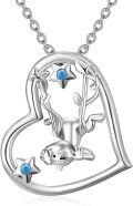 wholesale 925 Sterling Silver Heart-Shaped Sloth Pendant Necklace with Blue Crystal Stars and Leaves - Gifts for Her-0-0