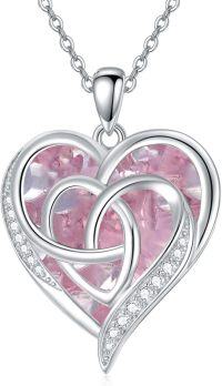 wholesale TOUPOP Birthstone Heart Necklace For Women Celtic Heart Pendant 925 Siver Tourmaline Necklace October Birthday Gift For Wife Mom Sister Friend Christmas Gift For Her Wife -undefined